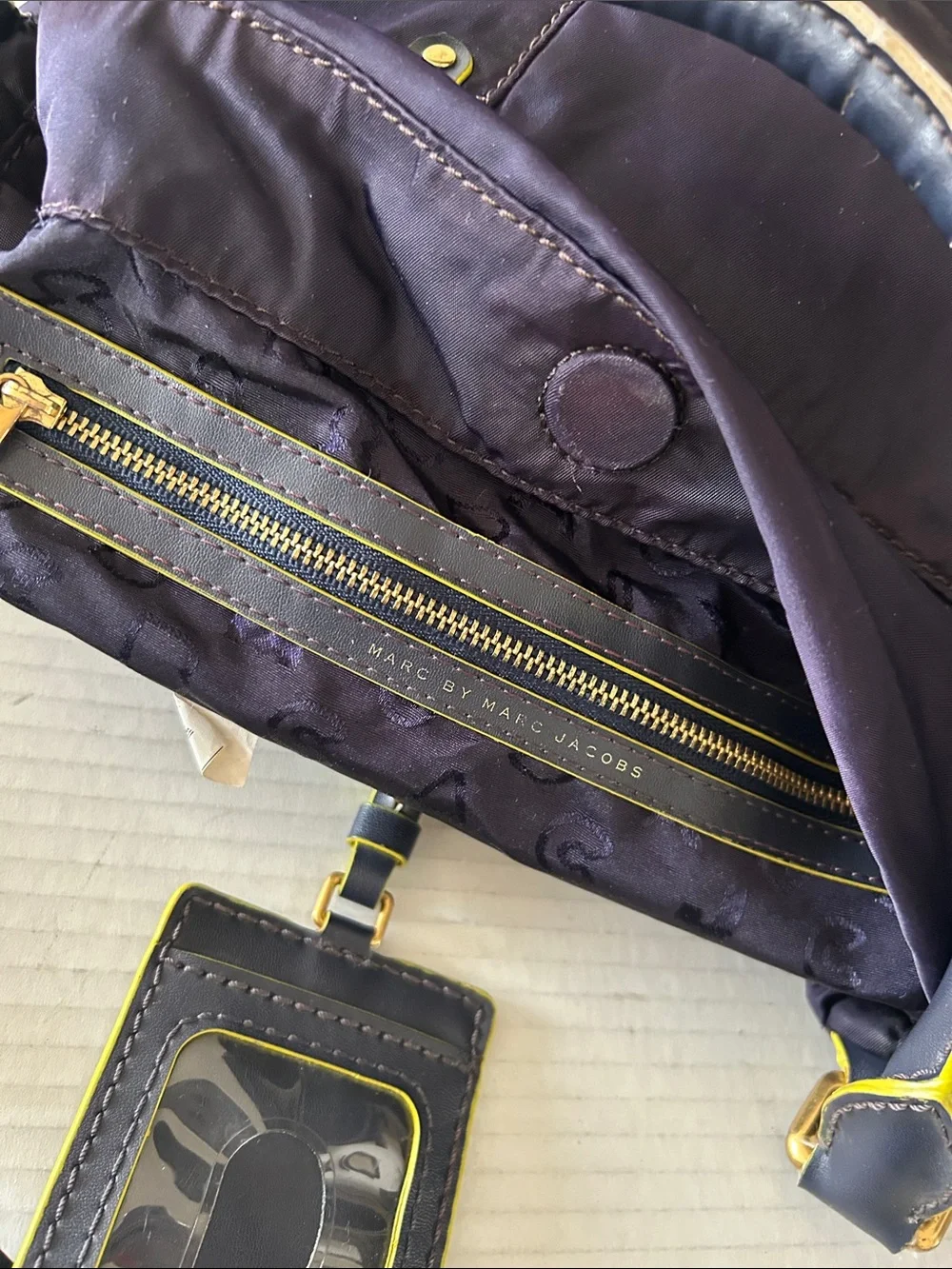 Marc Jacobs Nylon Navy Blue Shoulder Bag with Yellow Trim